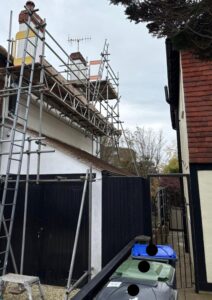 Roof replacement scaffold with 8 metre beam section in Worthing